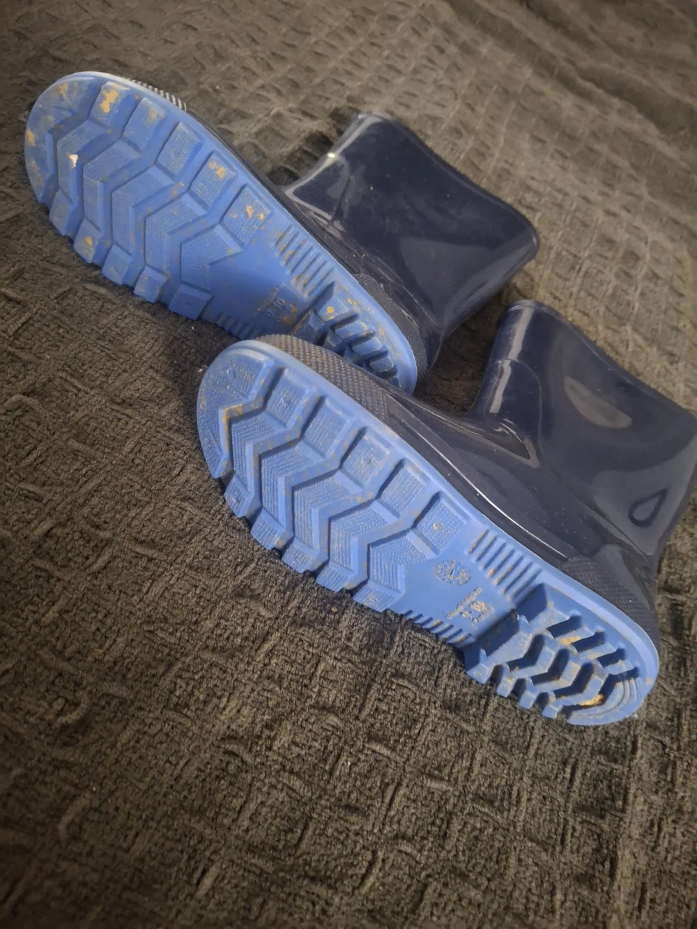 Kids Navy Blue Rain Boots with Light Blue Sole